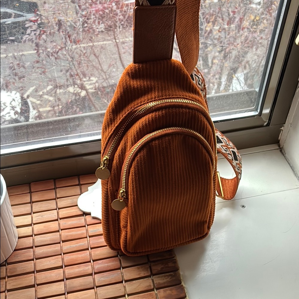 Style & Co. Orange Corduroy Crossbody Bag. Rust color